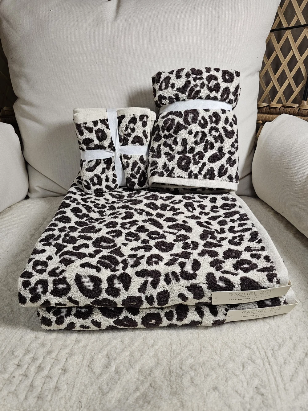 Leopard Print Bath Towel Set - Cream and Brown Set Of 8 Animal Print Rachel Zoe
